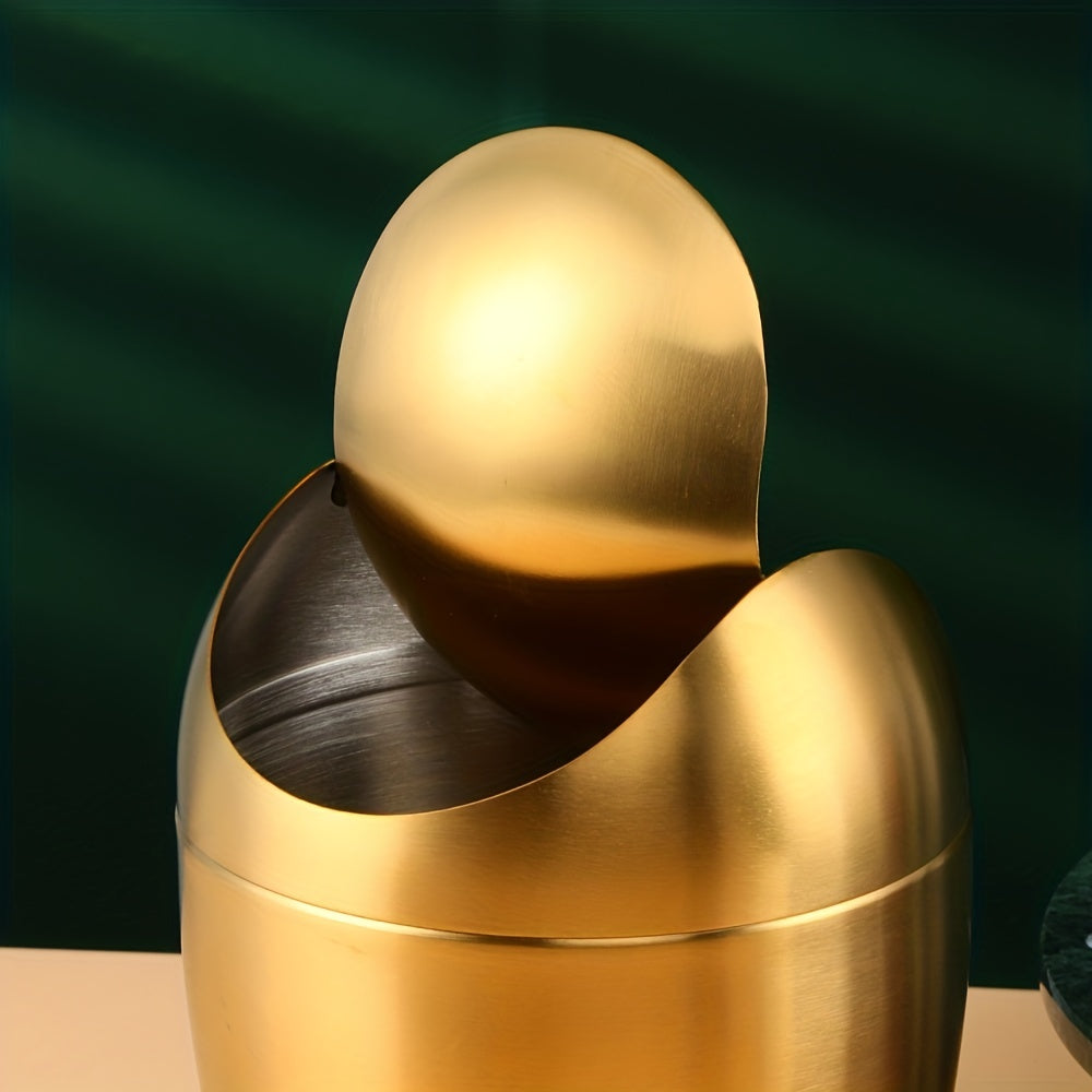 Multi-Color Stainless Steel Egg-Shaped Tableware Trash Can Silver Gold Rose