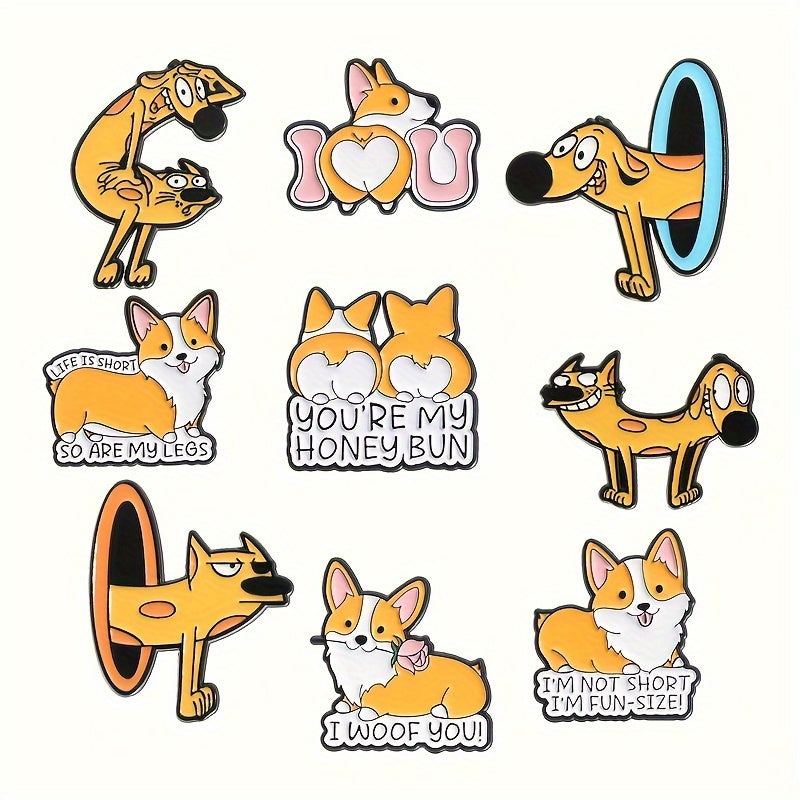 9 ta multfilm itlari emal pinlar to'plami, noaniq shakldagi hayvonlar broshlari kiyim va ryukzak bezaklari uchun