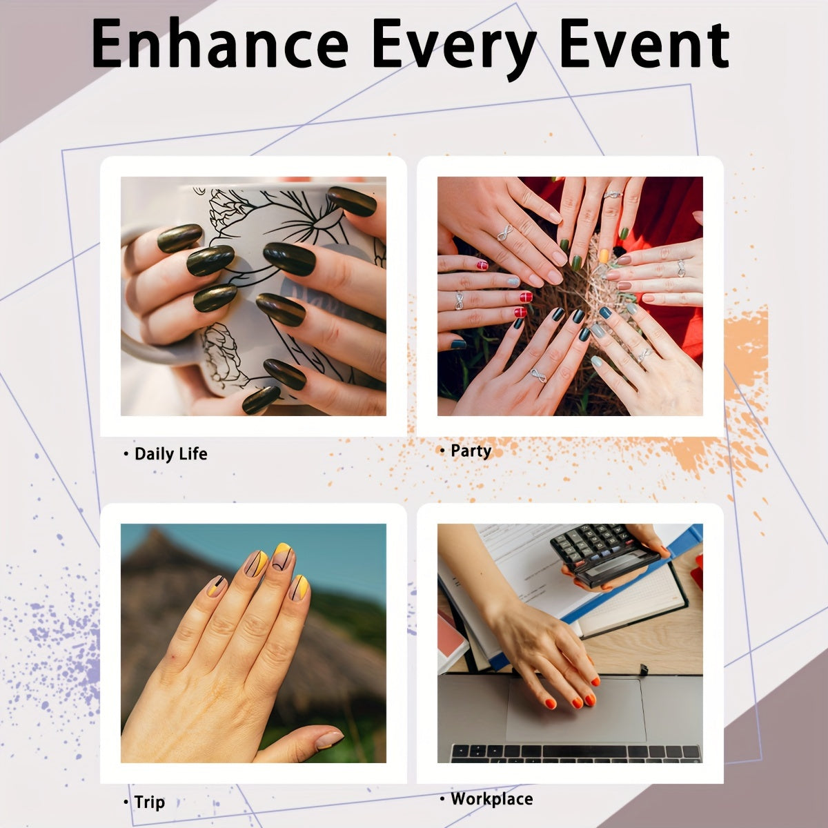 Pink Glitter Nail Wraps Set of 8 Sheets Self-Adhesive for DIY Nail Art