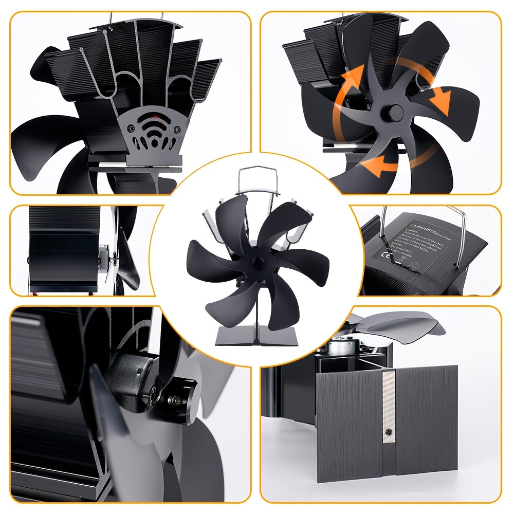 Six-Page Black Vertical Fireplace Fan for Heating and Ventilation