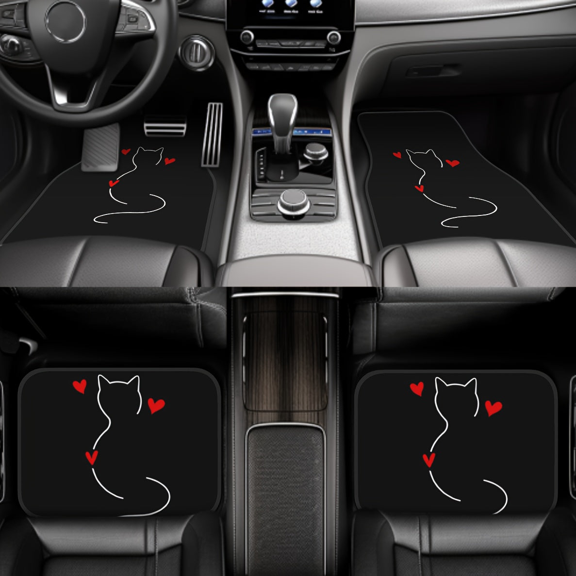 Universal Car Floor Mats Polyester Cute Cat Pattern for All Vehicles