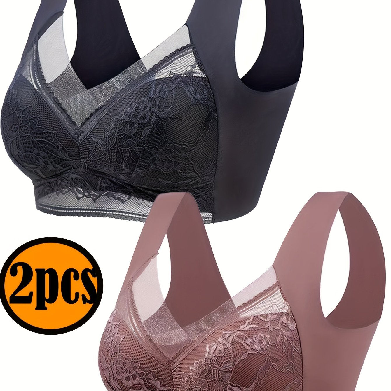 Women's Floral Lace Wireless Tank Bra Full Coverage Push Up Lingerie