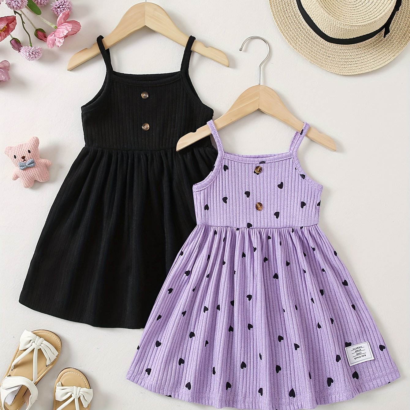 Girls Sleeveless Casual Dress Made of Stretchy Polyester Solid Color for Spring Fall