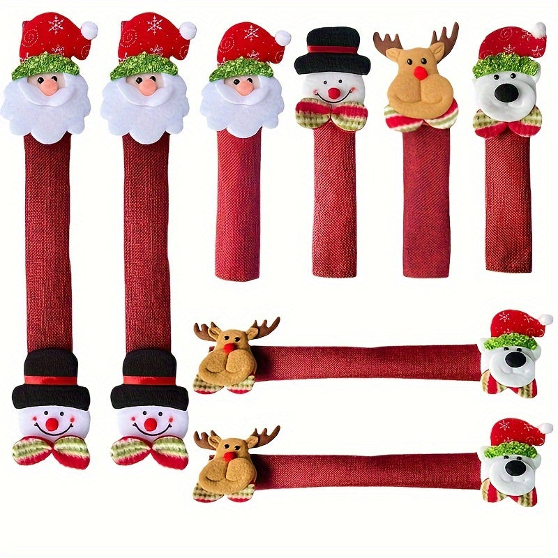 Christmas Kitchen Appliance Handle Covers Set of 4 or 8 with Santa and Snowman Designs
