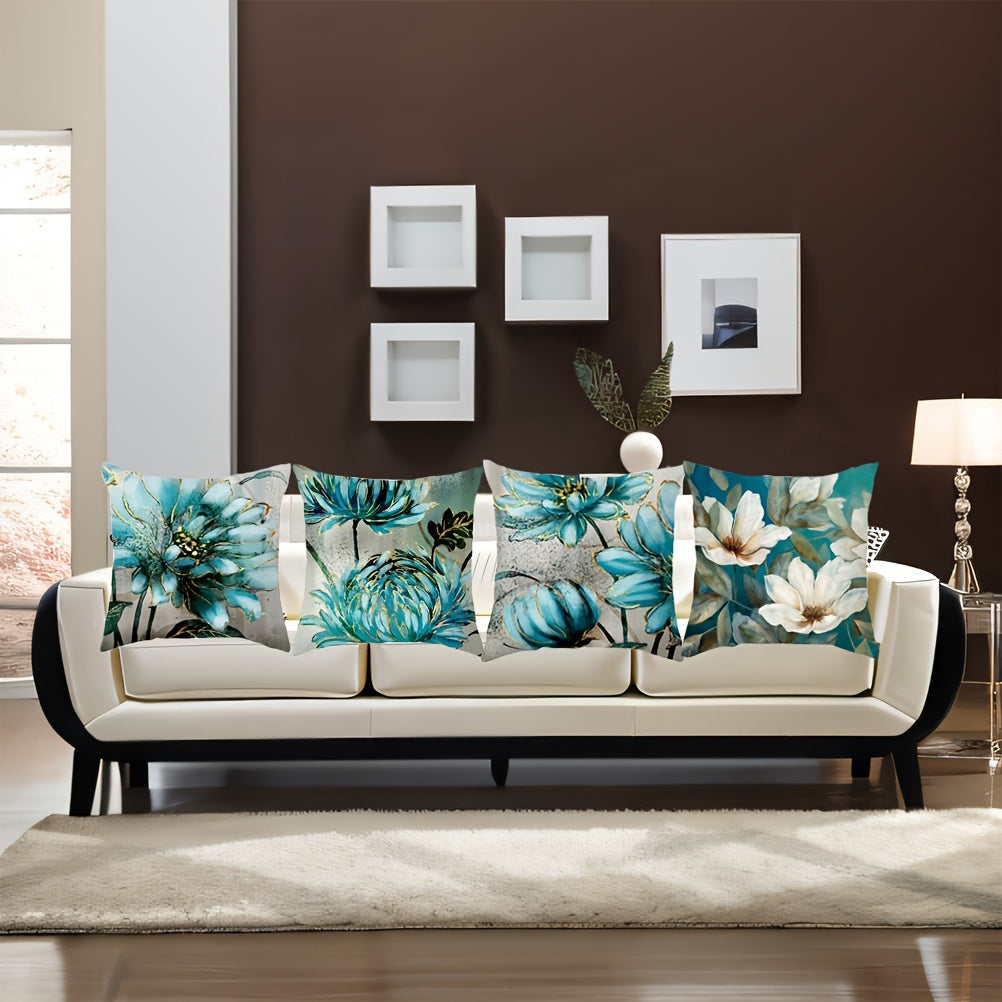 Koʻk gullar kvadrat yostiq qoplami Polyester Zamonaviy divan tashqi yostiq qoplami uchun yotoqxona dekoratsiyasi