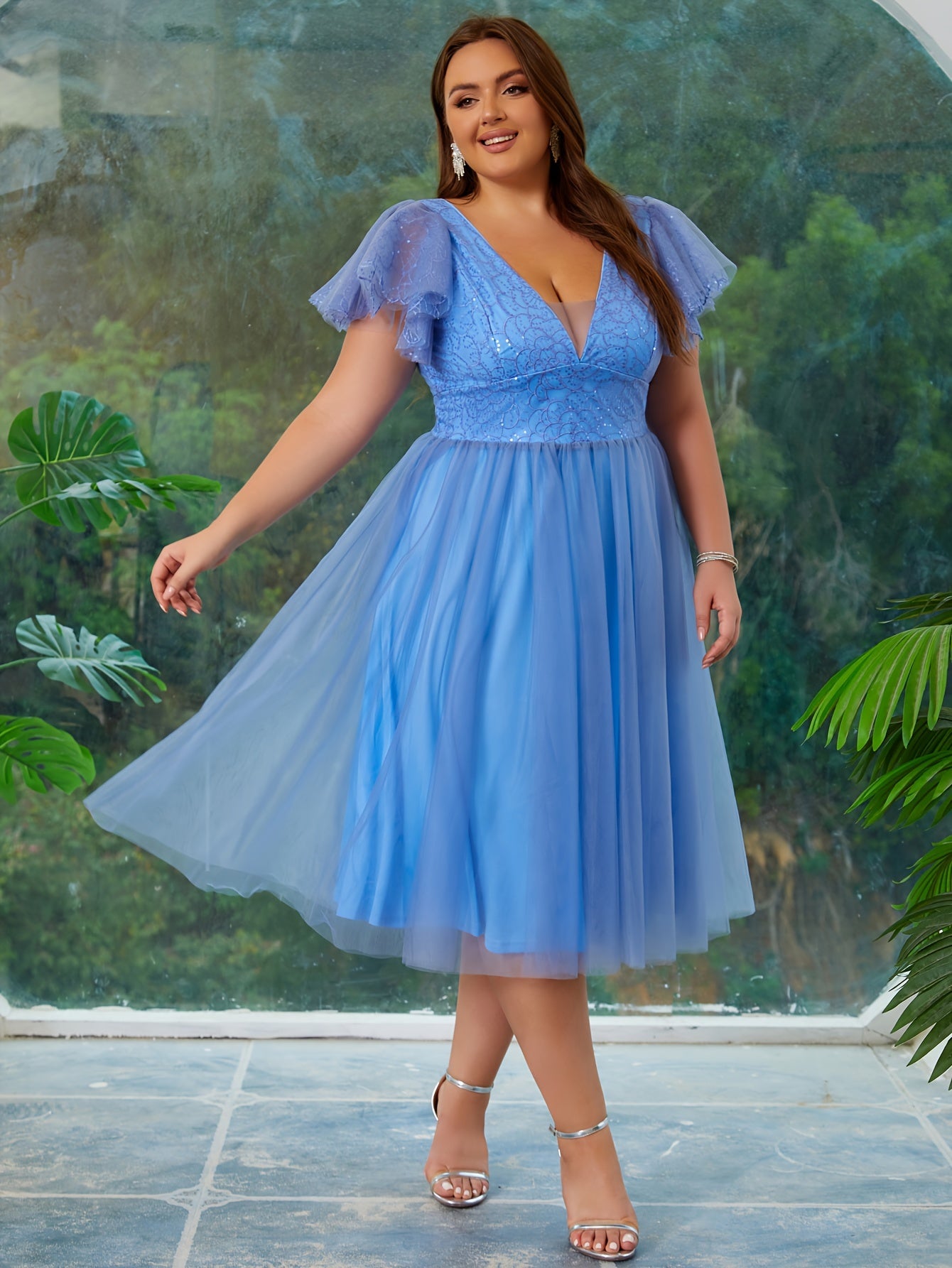 Plus Size Mesh Backless Cinched Waist Swing Dress for Party Womens