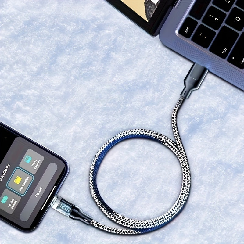 Cable de carga USB-C de 120W con pantalla LED de potencia, cable de datos plano de PVC