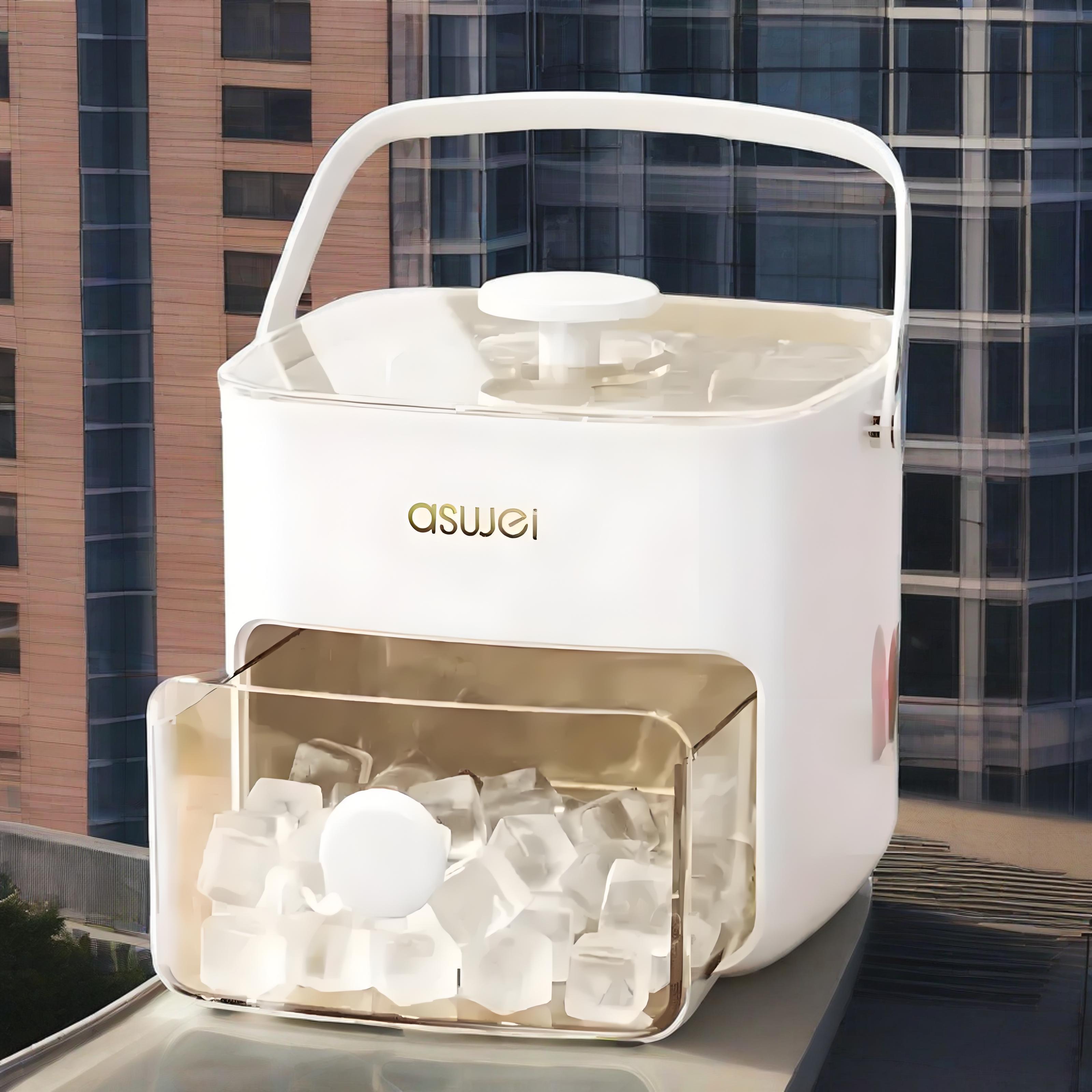 Máquina de hielo portátil de mano blanca y marrón compacta, sin batería, de gran capacidad