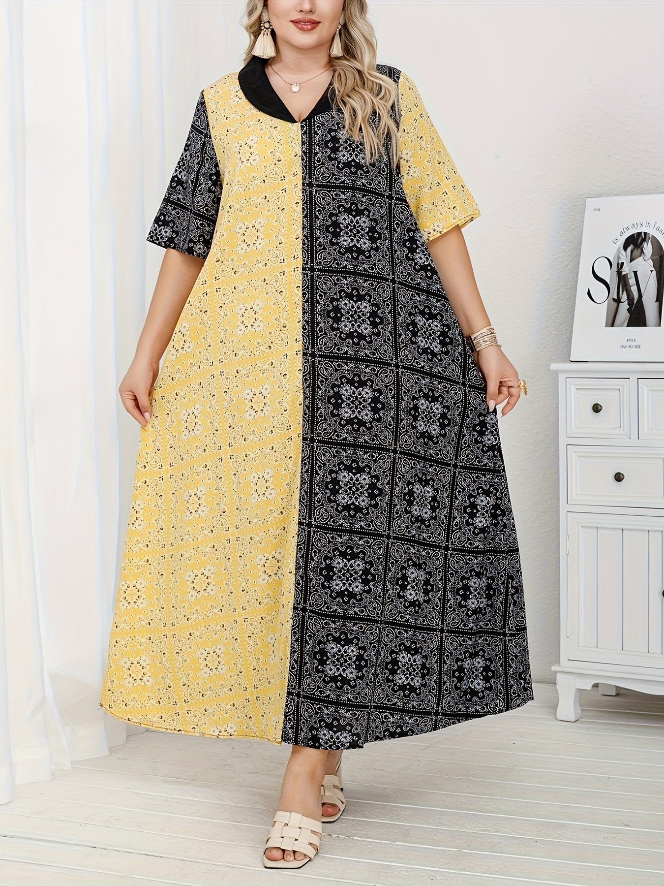 Plus-Size ayollar kiyimi rang-barang gullik bosma oddiy o'rta sharq