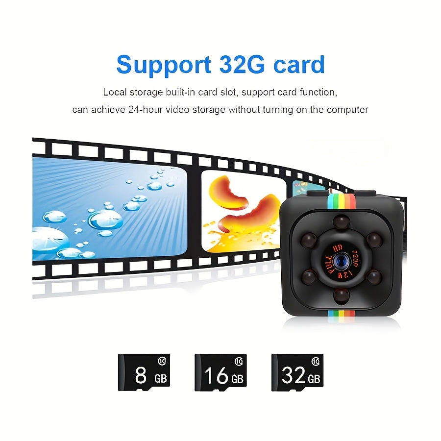 Cámara de seguridad HD 720P con detección de movimiento y audio, recargable por USB para vigilancia en el hogar, oficina y monitoreo de mascotas