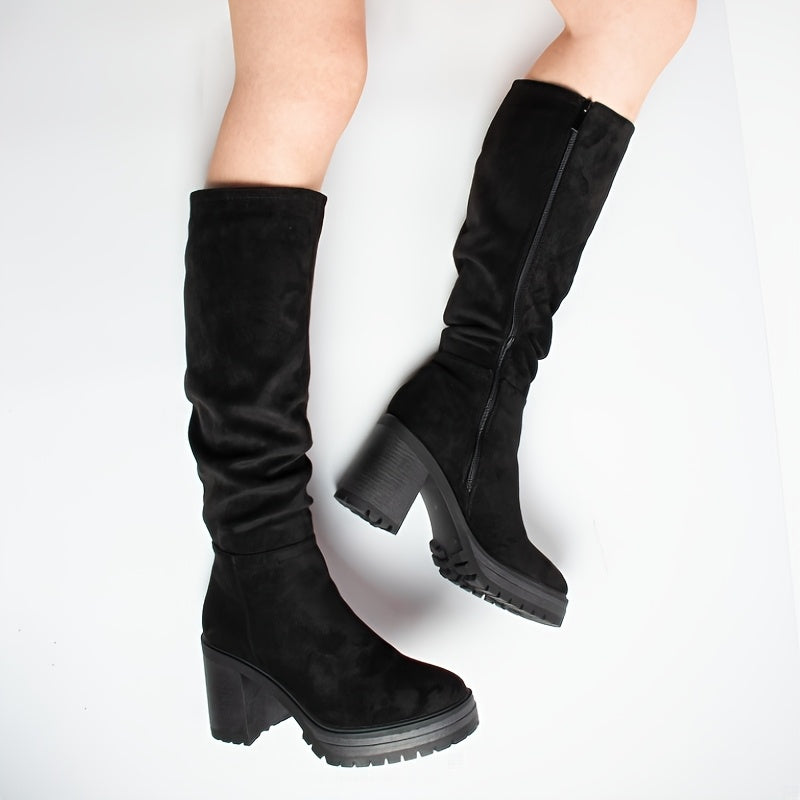 Women's Knee-High Platform Boots Synthetic Textured Chunky Heel All-Season
