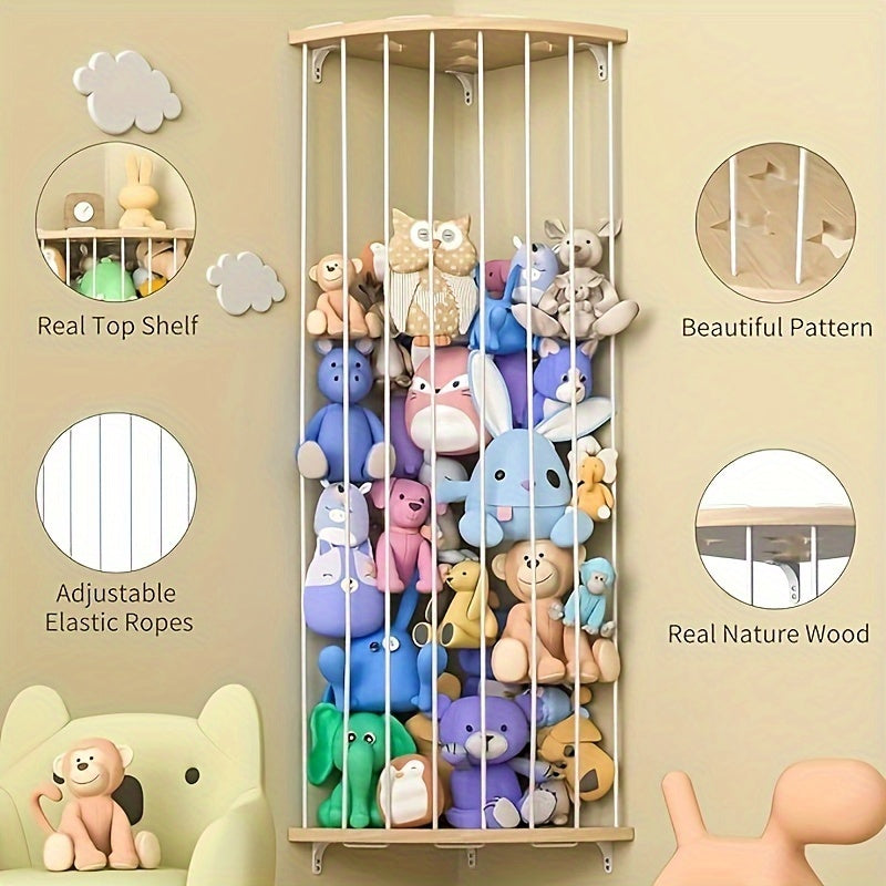 Adjustable Wall Mount Wooden Toy Organizer with Large Angle Design for Living Room Bedroom