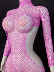 Women's Fishnet Long Sleeve Dress Plus Size Transparent Beachwear
