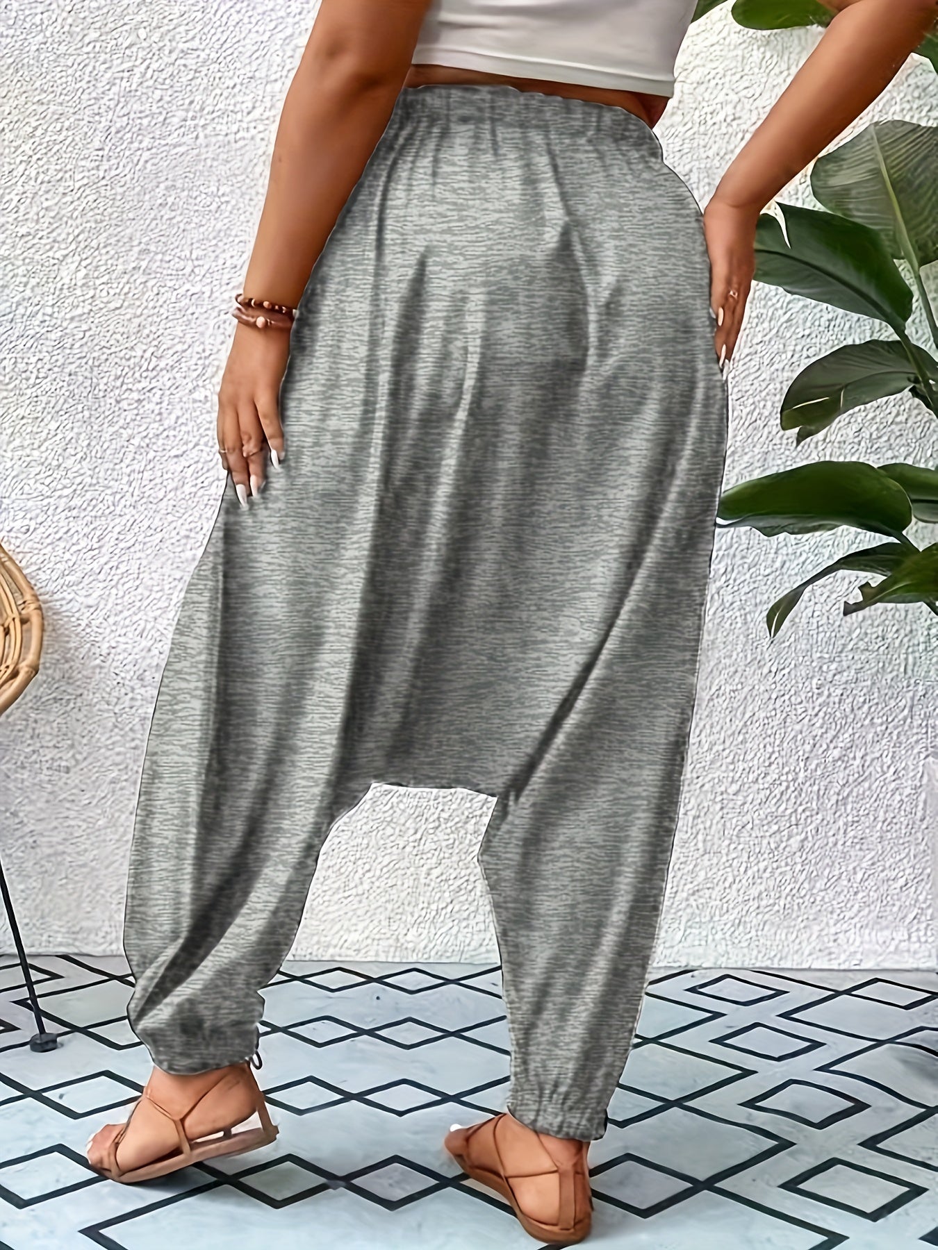 Plus Size Cotton Ruched Baggy Harem Pants for Spring and Summer Women