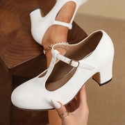 Women Mary Jane Shoes Black Chunky Heel Adjustable Strap Formal Footwear