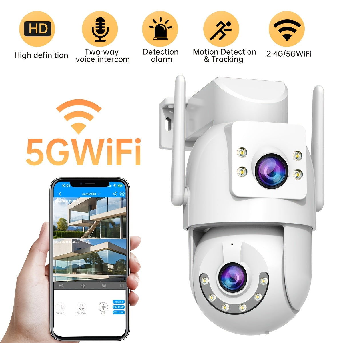 Outdoor HD Security Camera with Two-Way Video, Night Vision, Wi-Fi Hotspot