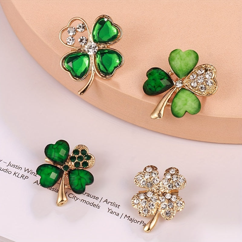 4 ta qismdan iborat qotishma shamrock brosh pinlari, sun'iy rhinestone mozaikasi bilan oddiy va yoqimli uslubda. Barcha mavsumlarda kiyim-kechak, kundalik kiyim va sovg'a tadbirlari uchun mukammal moda aksessuari.
