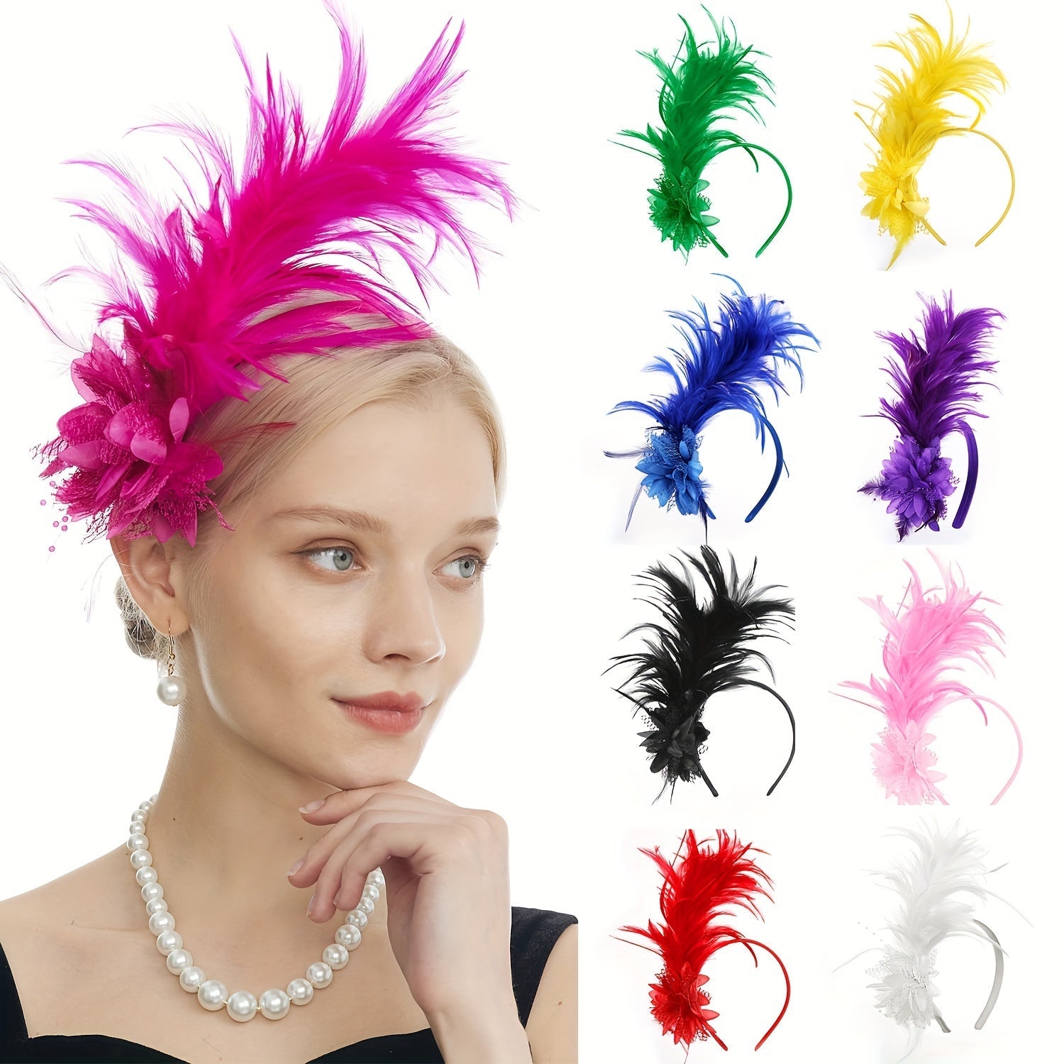 Feather Headband Fascinator Hair Hoop for Cocktail and Tea Parties