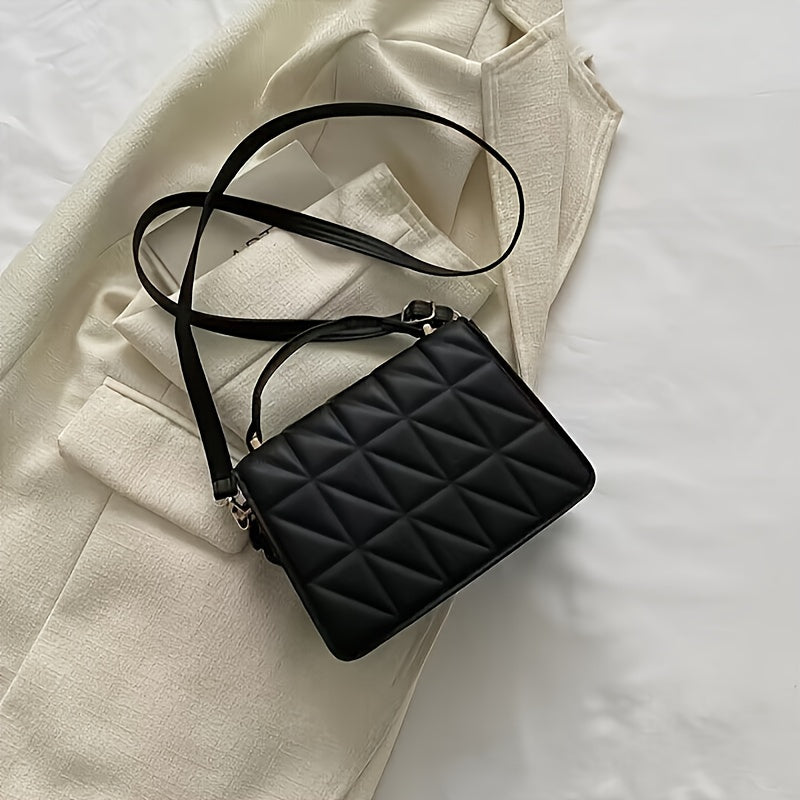 Black Quilted Crossbody Bag with Magnetic Closure and Adjustable Strap