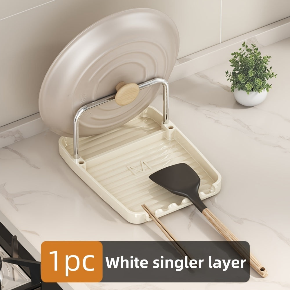 Органайзер для крышек кастрюль с держателем для ложки, экономящий место в кухонном хранении