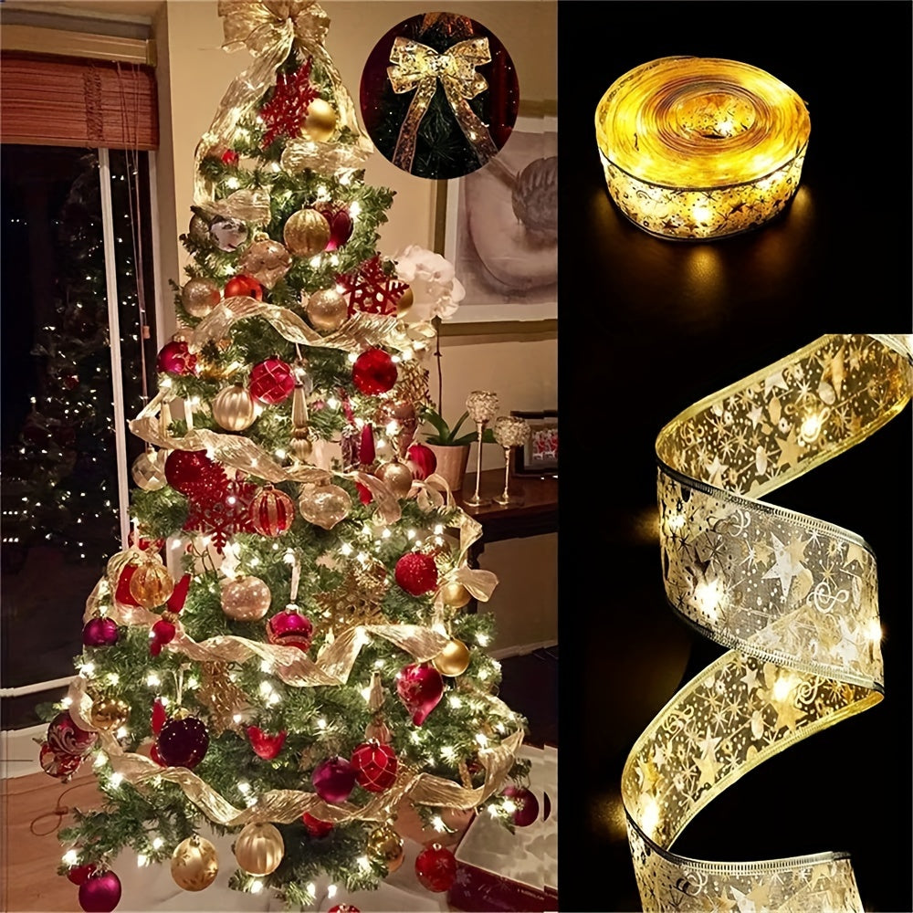 Battery-Operated LED Fairy Lights with Gold Ribbons for Christmas Halloween Weddings 2m to 10m