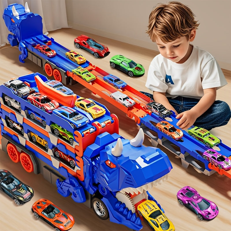 Set de coches de juguete para niños de 3-5 años, dinosaurio camión con 6 coches y garaje