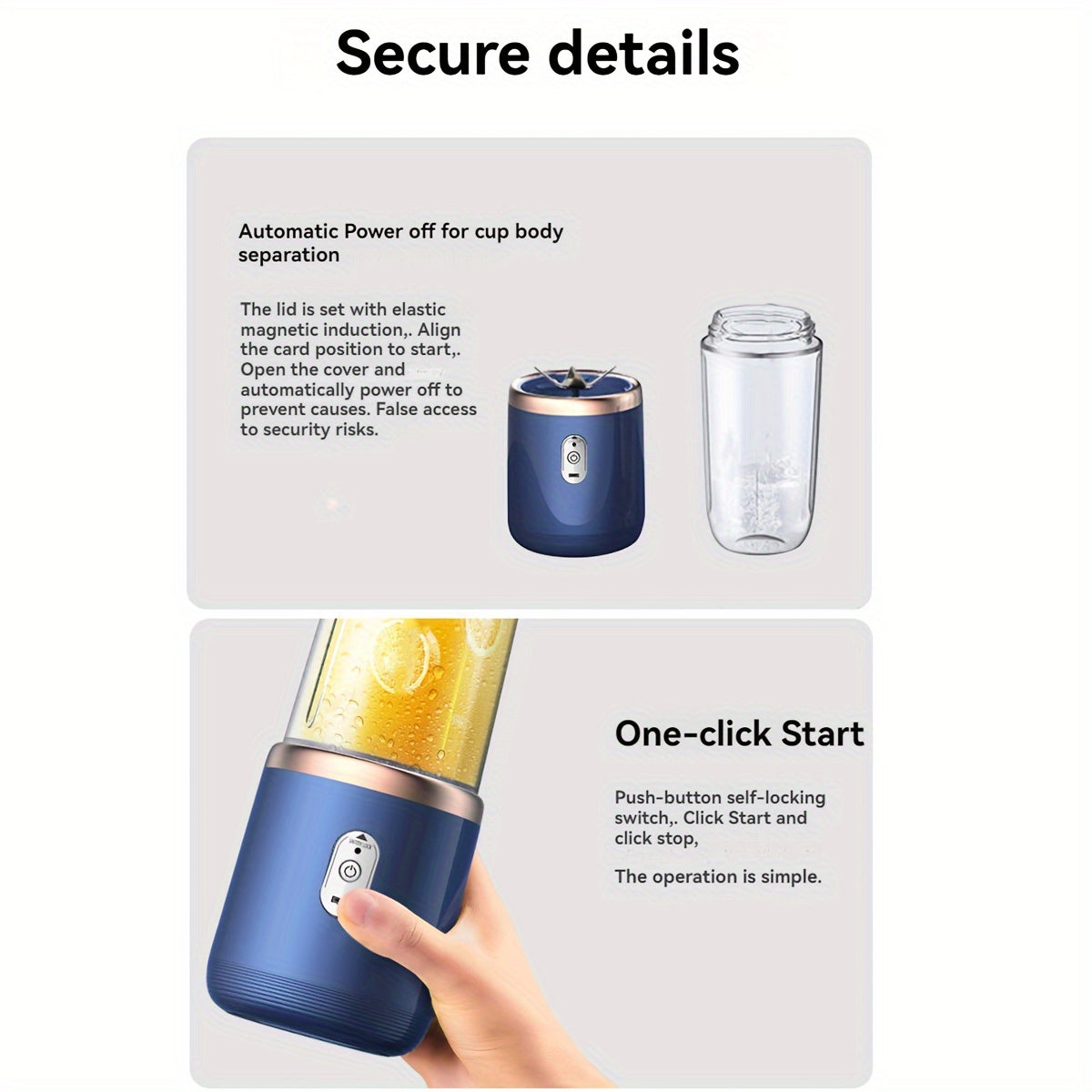 Portable Electric Juicer Blender Cup 400ml with 6-Blade Dual Cup USB-C Charging