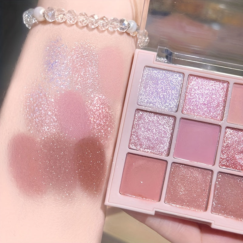 Paleta de sombras de ojos de cerezo para mujer, 9 colores, glitter, mate, shimmer, de larga duración