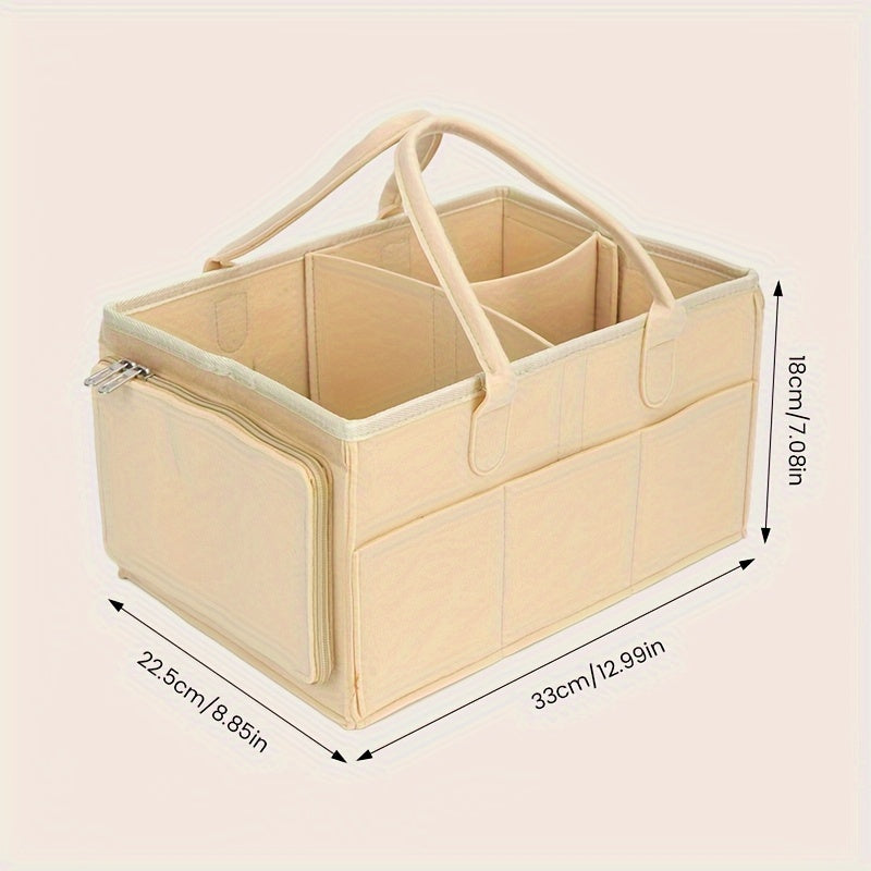 Large Capacity Khaki Diaper Organizer Bag with Zipper for Baby Storage