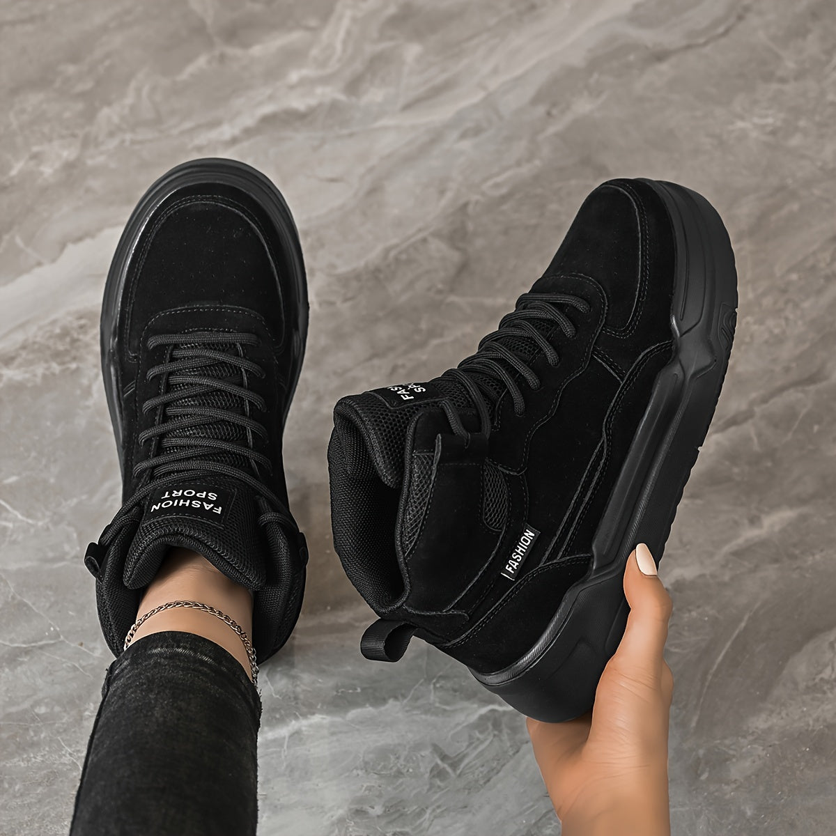 Women's High-Top Fashion Sneakers Casual Street Style Solid Color Lightweight EVA Sole Skate Shoes