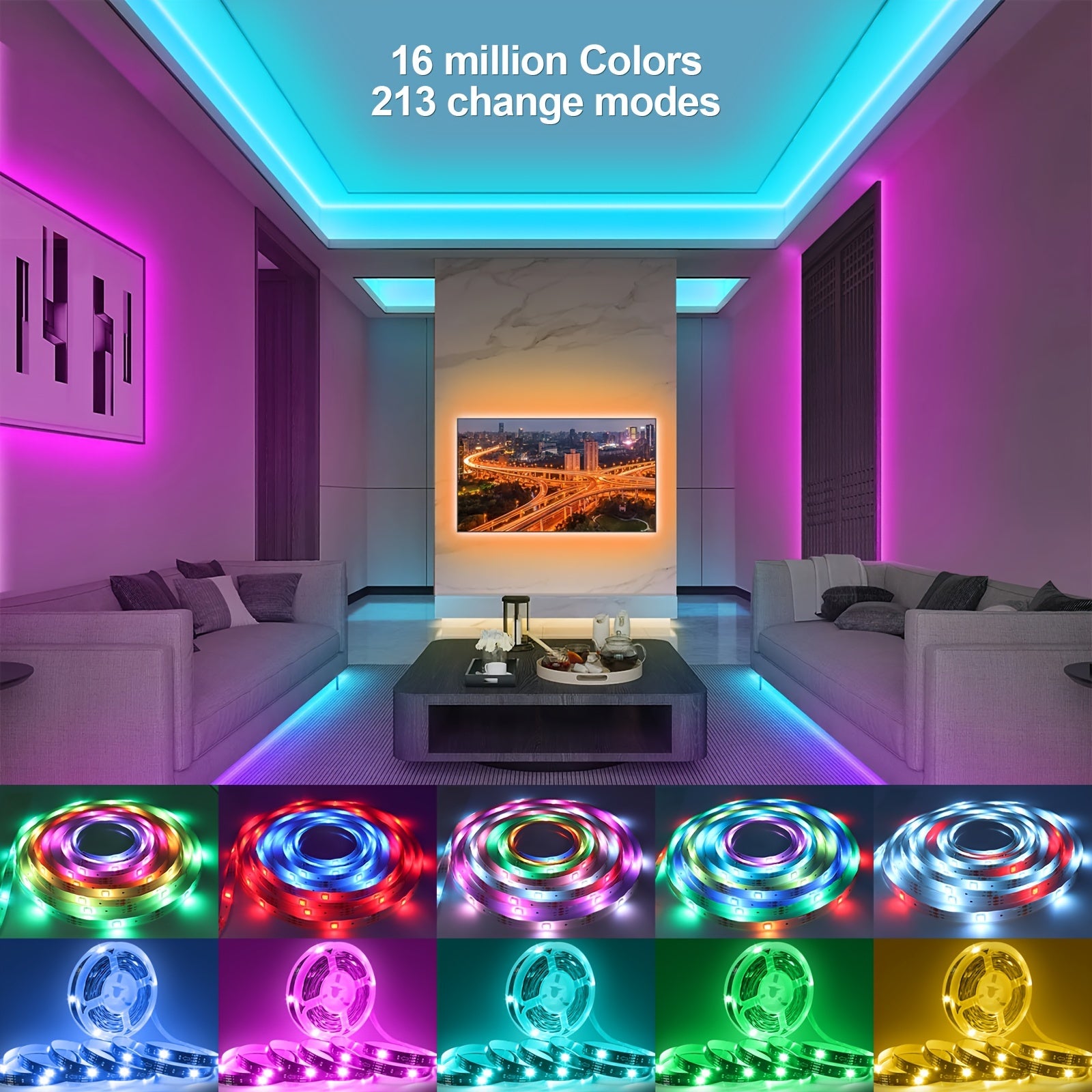 Wireless RGB LED Strip Controller App Control USB Powered Compatible with 5V-24V DC Lights Music Sync