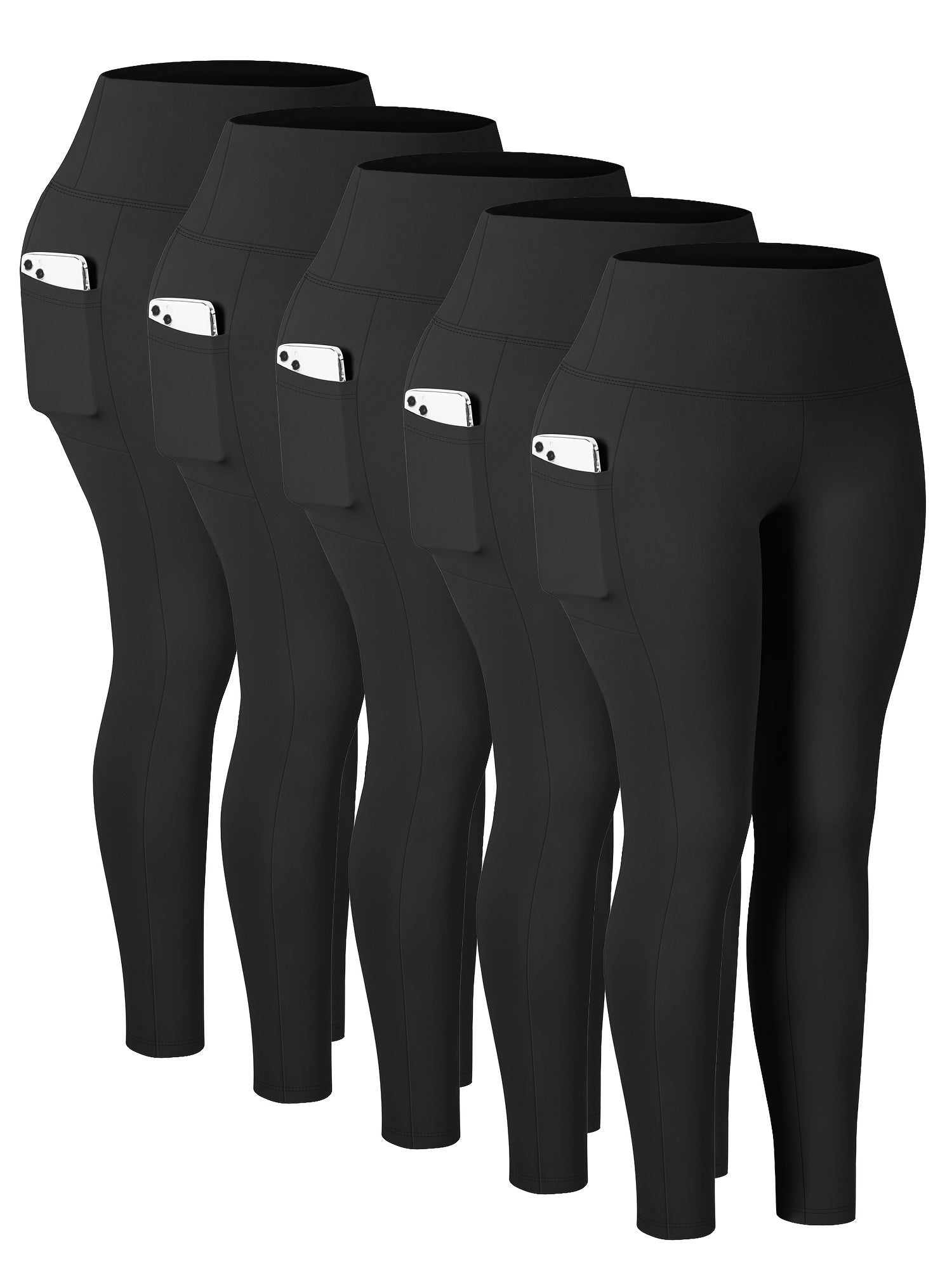 Women's High-Waisted Yoga Leggings 5-Pack with Pockets, Non-See-Through, Multi Colors