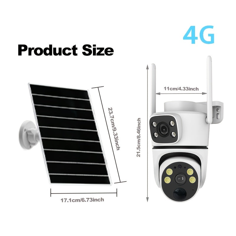 Outdoor Solar Security Camera with 4G LTE, 355° View, PIR Motion Detection, Two-Way Audio