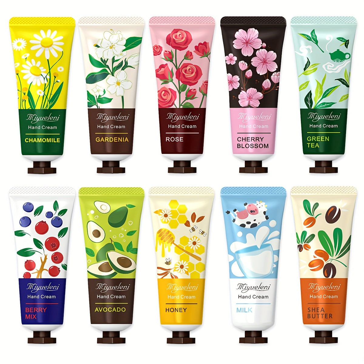 42-Piece Hand Cream Gift Set with Plant and Fruit Extracts, Flower Scented, Alcohol-Free, Glycerin-Based, Vitamin C Enriched for All Skin Types