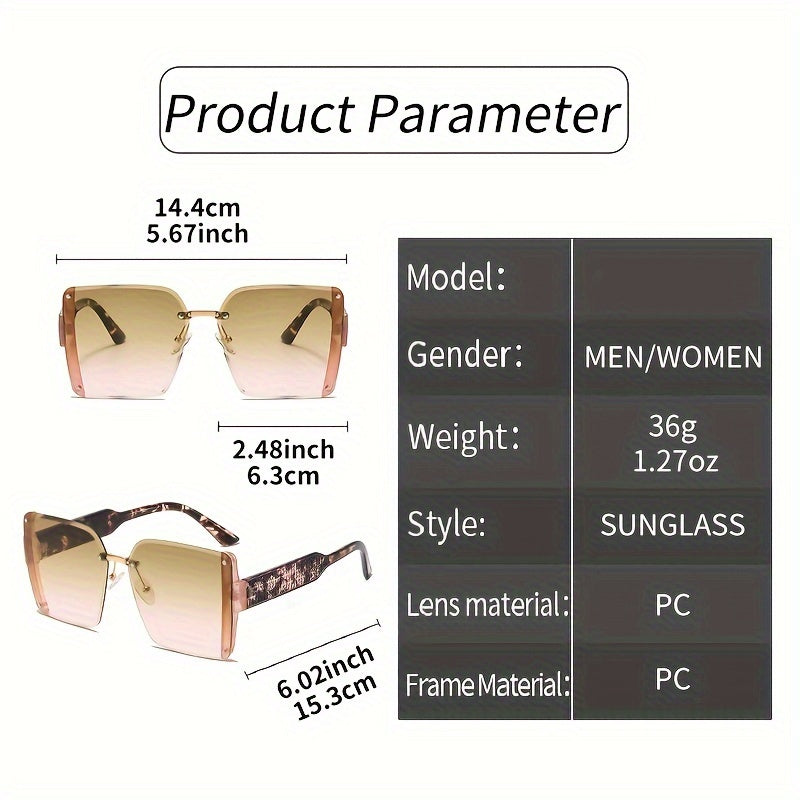 Unisex Oversized Rimless Gradient Anti-Glare Sunglasses for Beach and Vacation