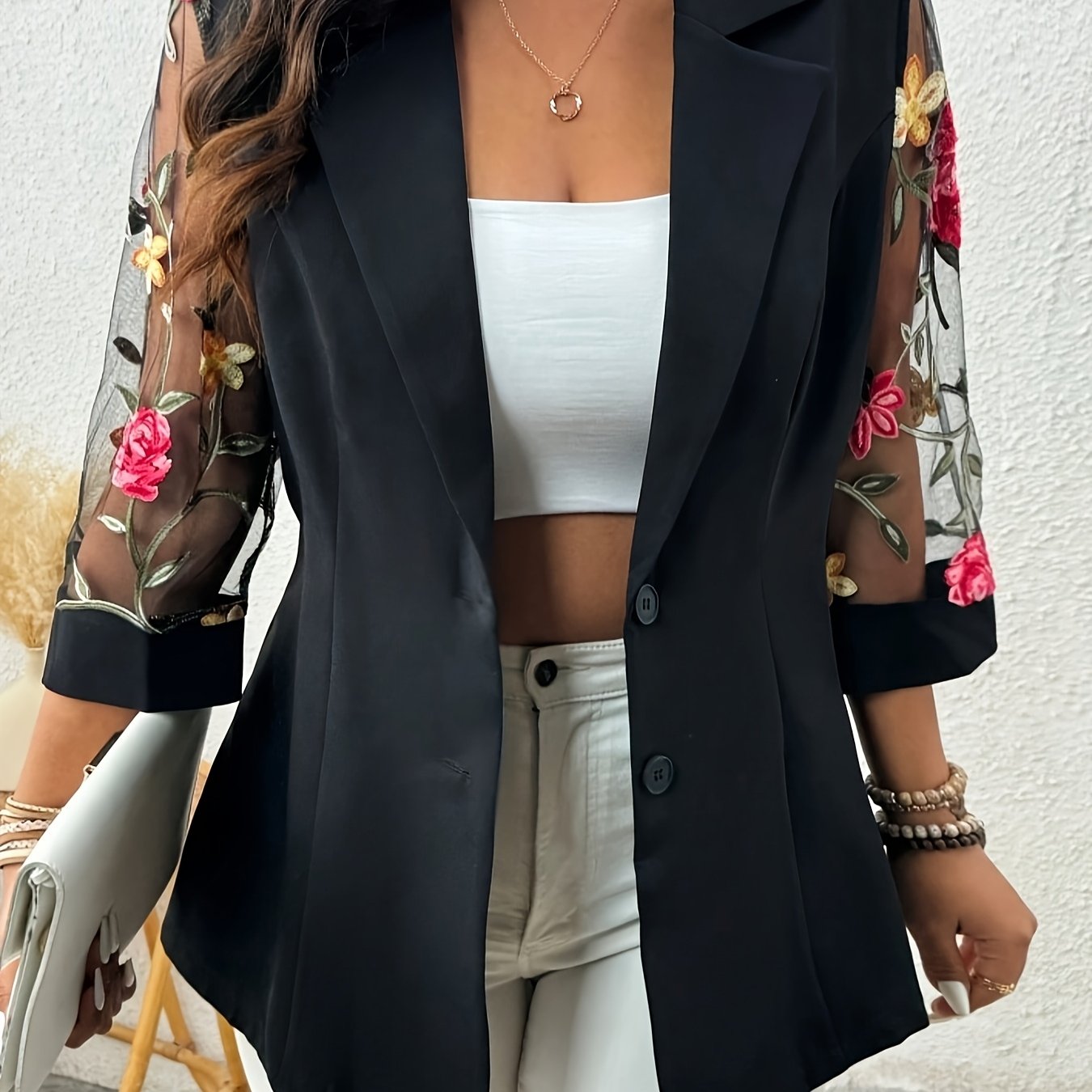 Plus Size Women's Embroidered Long Sleeve Suit for Daily Wear and Work