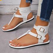 Women's Flat Sandals Open Toe Solid Color Buckle High-Top Summer Flat Heel Man Made Materials