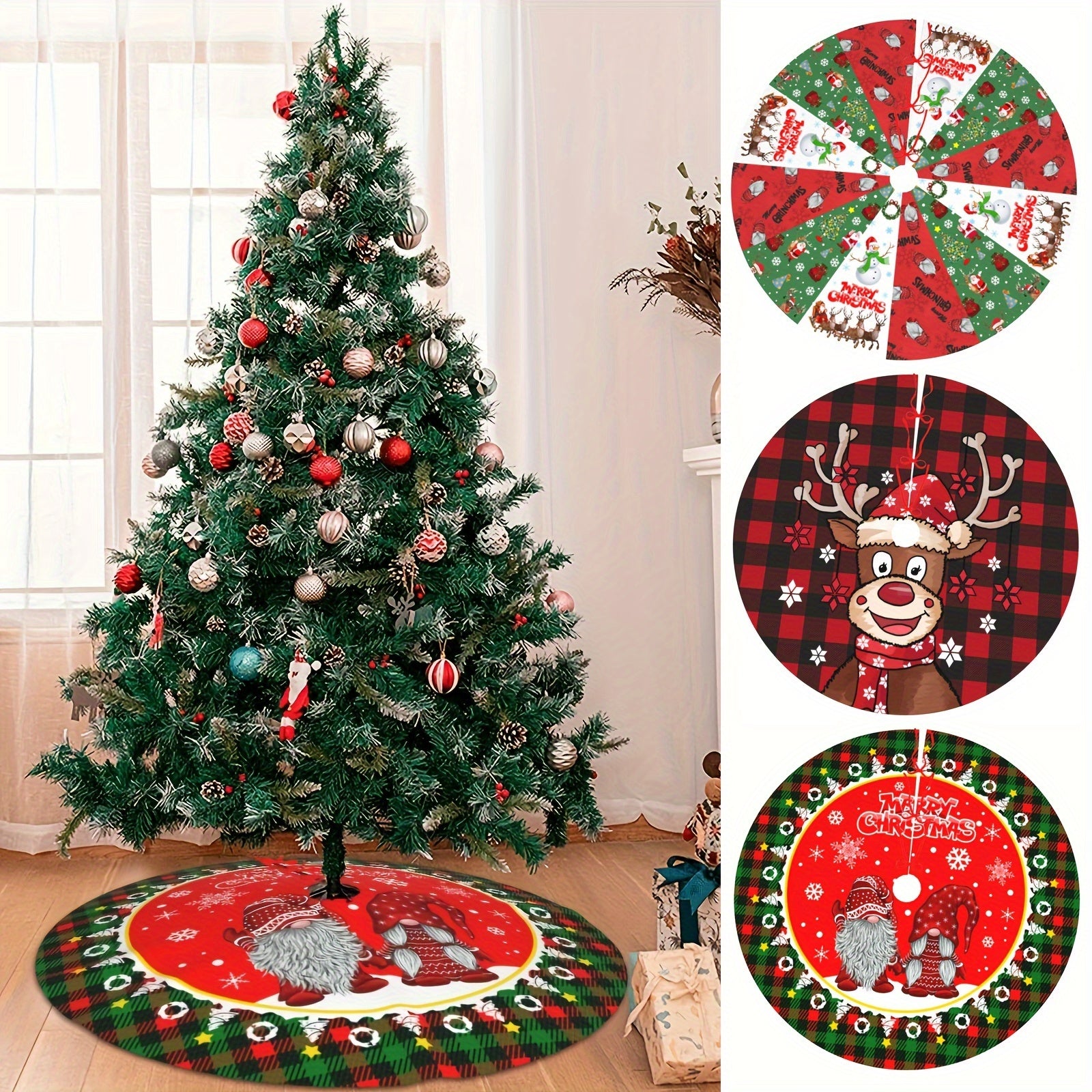 Festive Santa Claus Snowflake Christmas Tree Skirt Holiday Decor