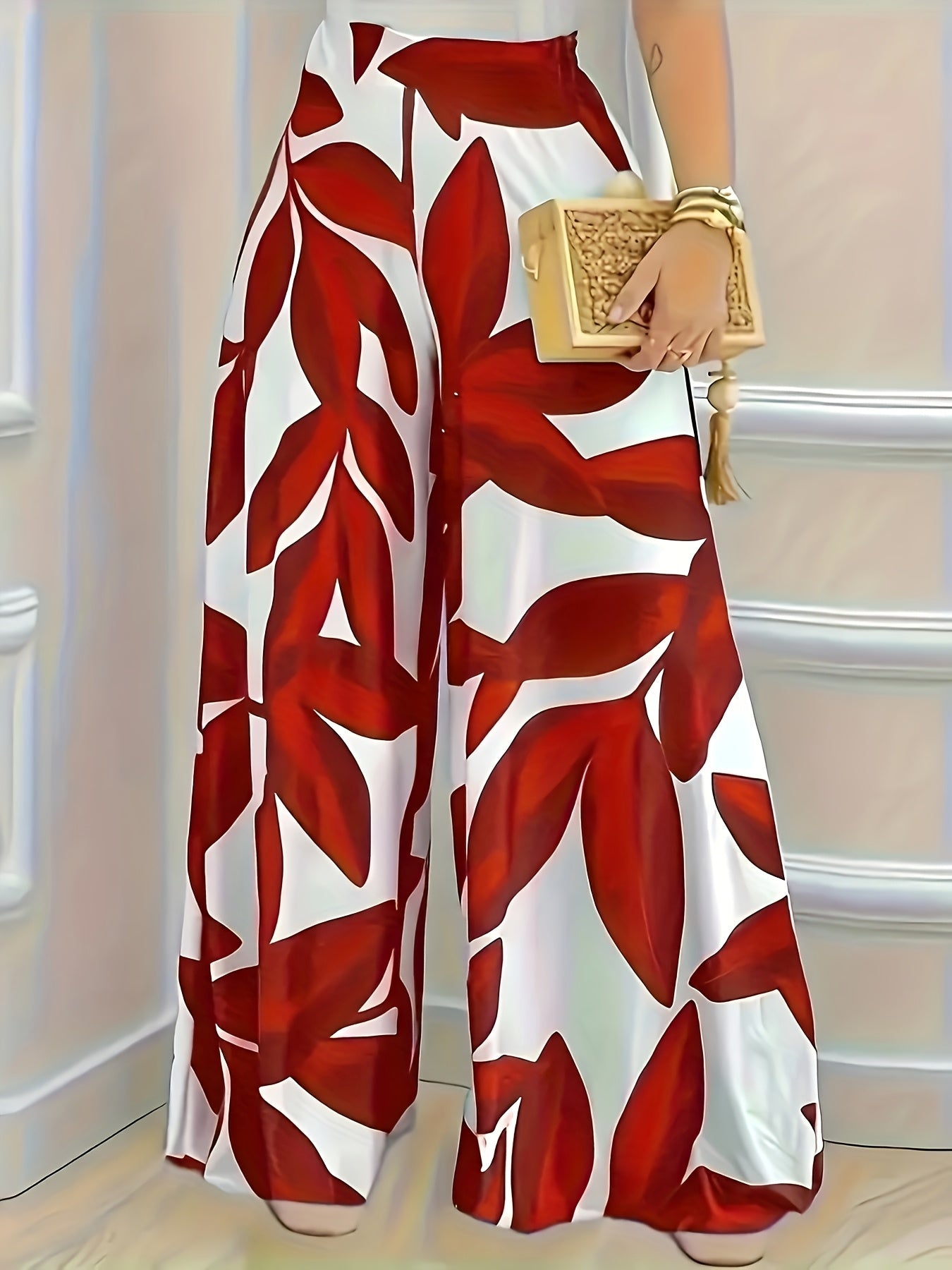 Women's Wide Leg Pants High-Waisted Tropical Print Summer Vacation Plus Size