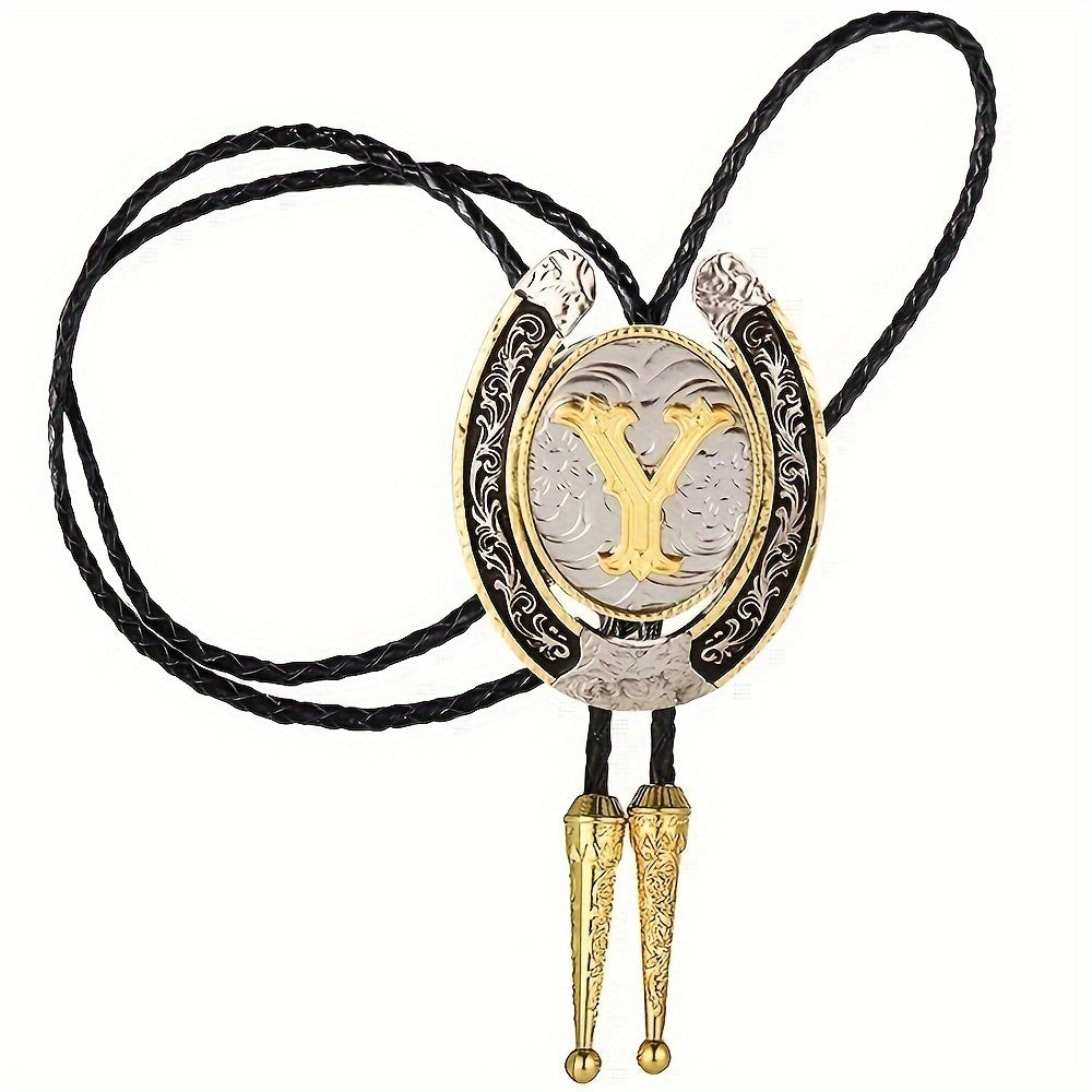 Men's Gold Round Tie with Letters A to Z Western Fashion Street Necklace Accessory