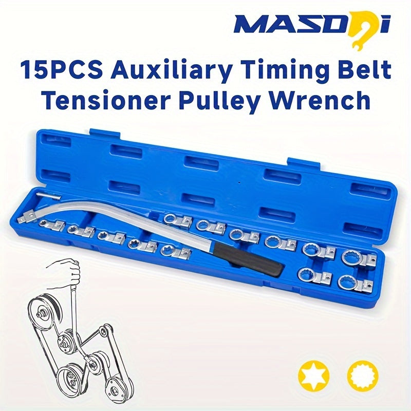 15 Piece Carbon Steel Timing Belt Tensioner Pulley Wrench Set 12-Point 12-19mm