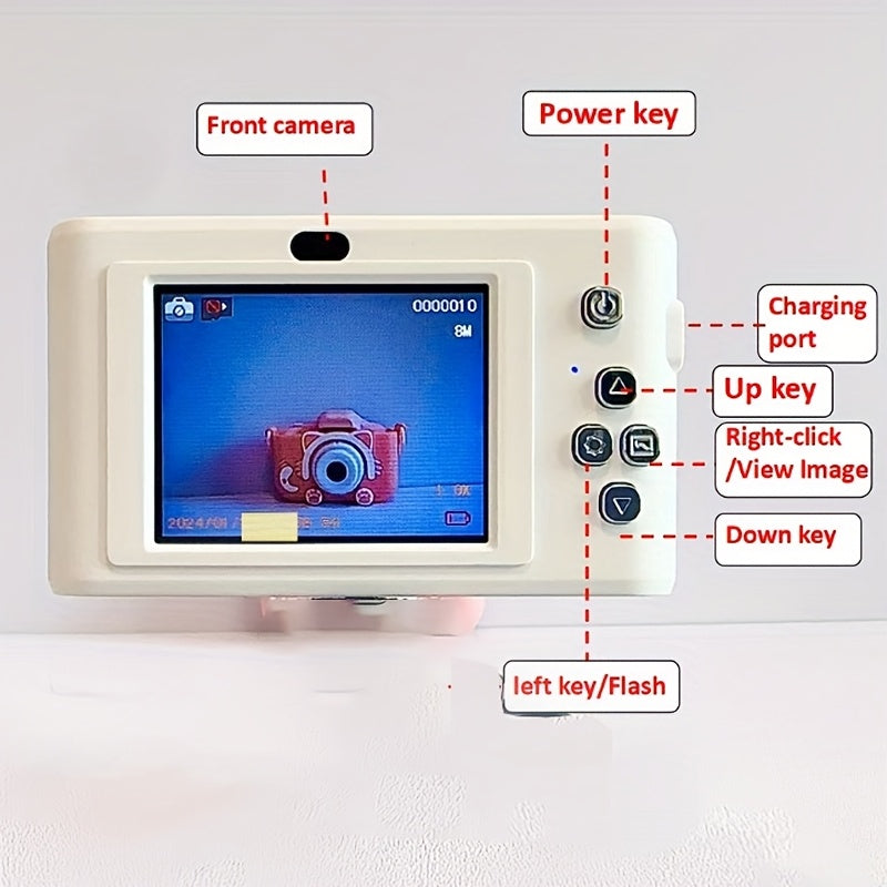 Cámara digital para niños, pantalla LCD de 2.4 pulgadas, lente frontal y trasero HD, portátil para niños y estudiantes