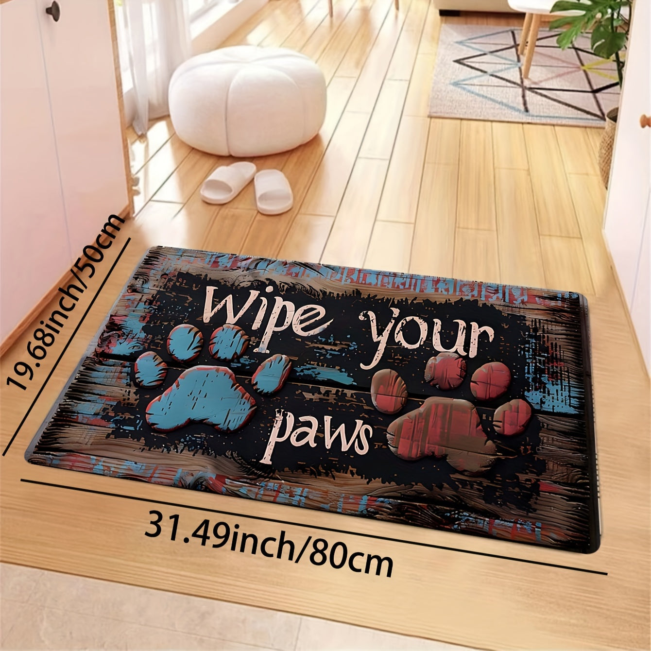 Claw Print Wood Grain Bathroom Carpet 8mm Thick Soft Non-Slip Indoor Mat