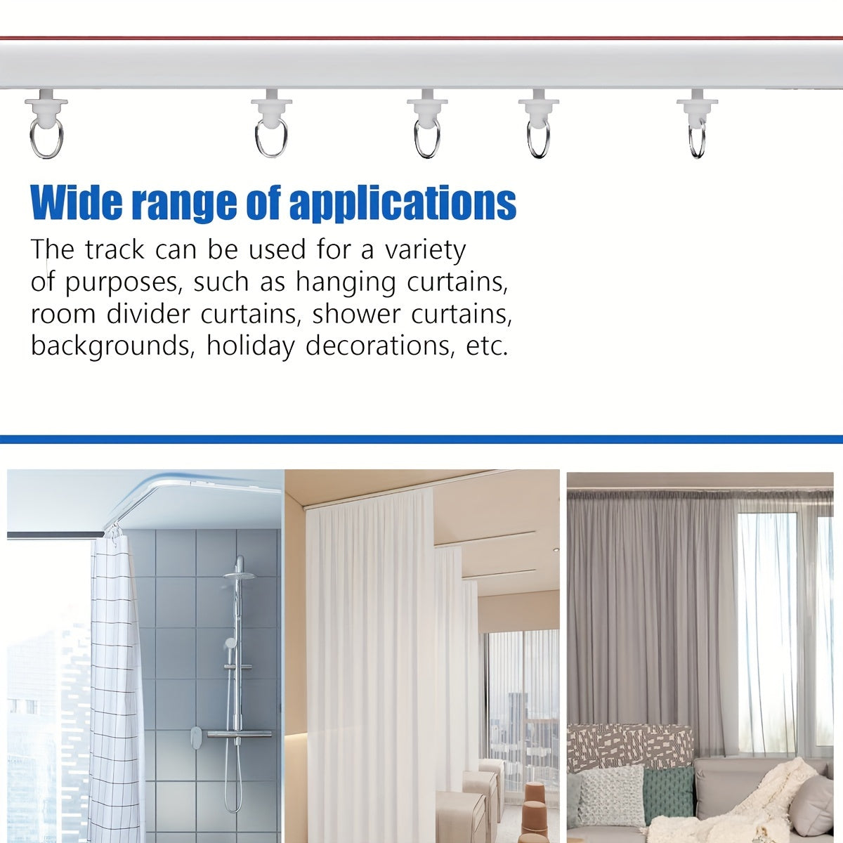 Red Self-Adhesive Bathroom Curtain Track with Silent Glide Nano Rail and Pulleys