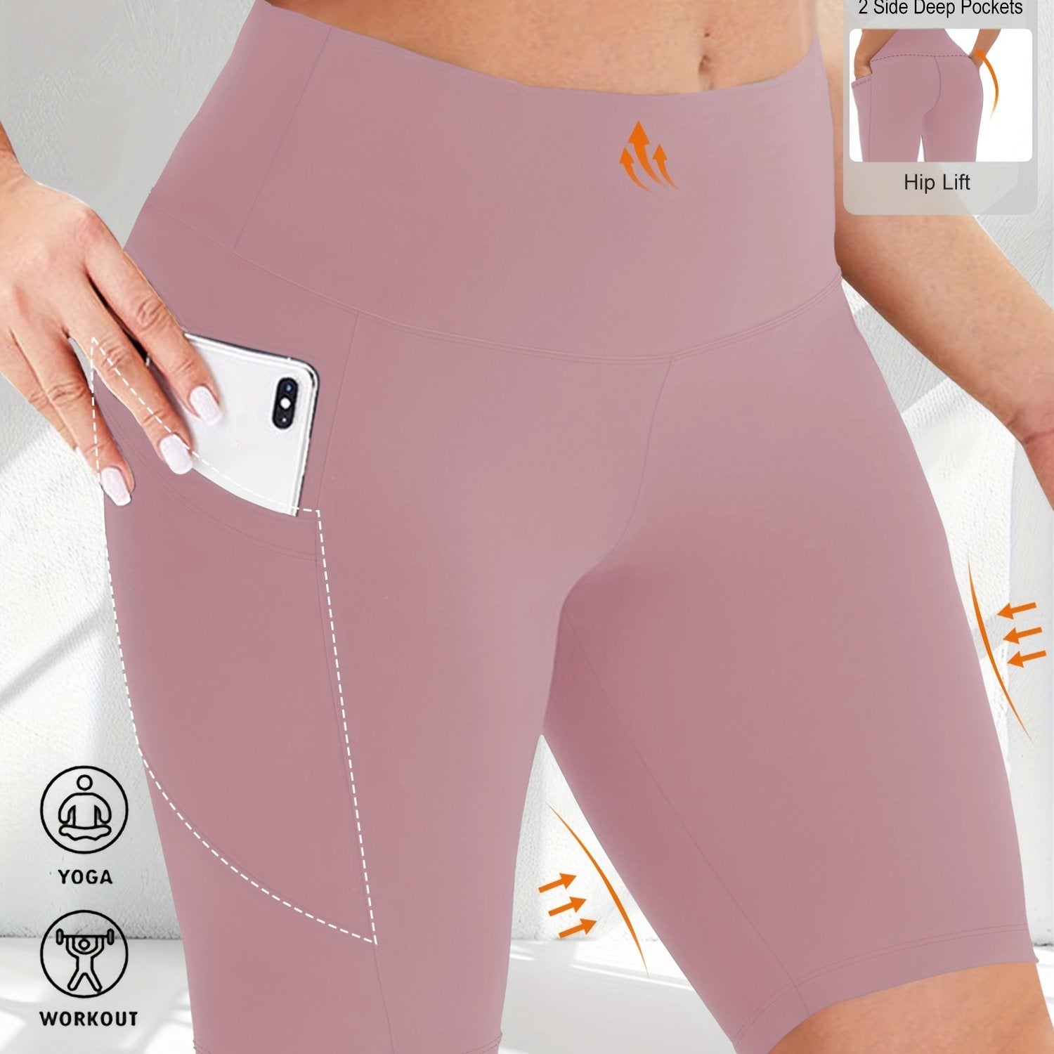 Женские шорты для йоги с высокой талией и карманами, дышащие с эластичной тканью