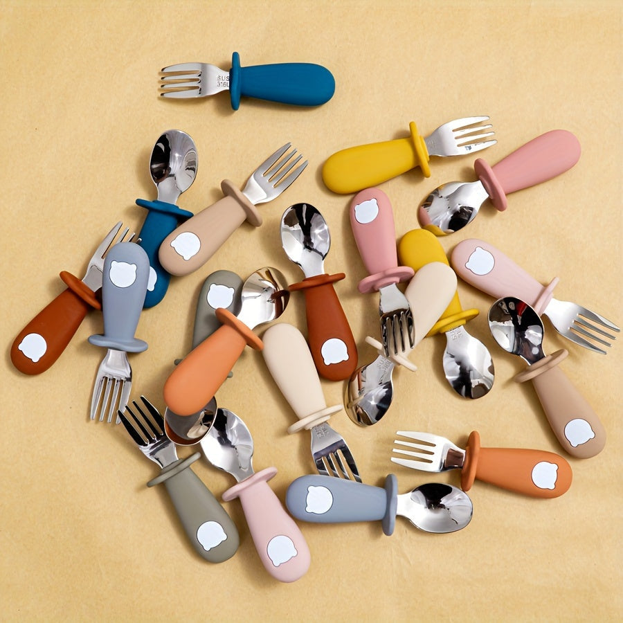 Juego de vajilla de silicona para niños con vajilla de acero inoxidable y utensilios para comer