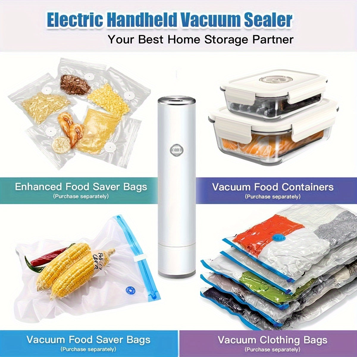 Handheld Food Storage Vacuum Sealer Rechargeable Multifunctional