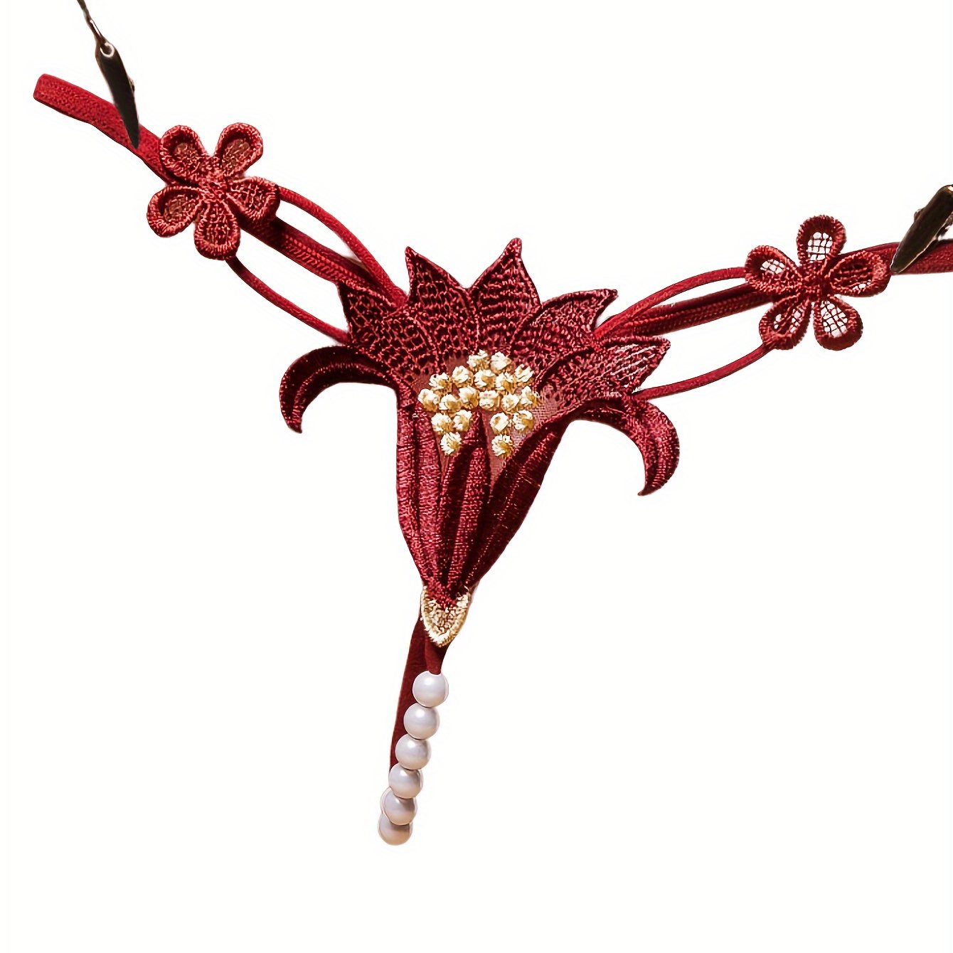 Beaded Floral Thong Panties Low Rise Breathable Polyester Lingerie