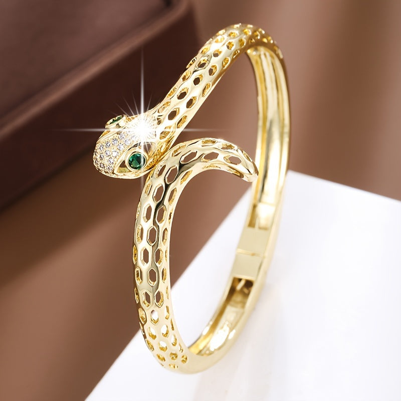 Стильный браслет с дизайном змеи для женщин, 1 штука, украшенный синтетической цирконией, ручная работа из меди, идеально подходит для подарков и особых случаев, подходит для любого сезона.