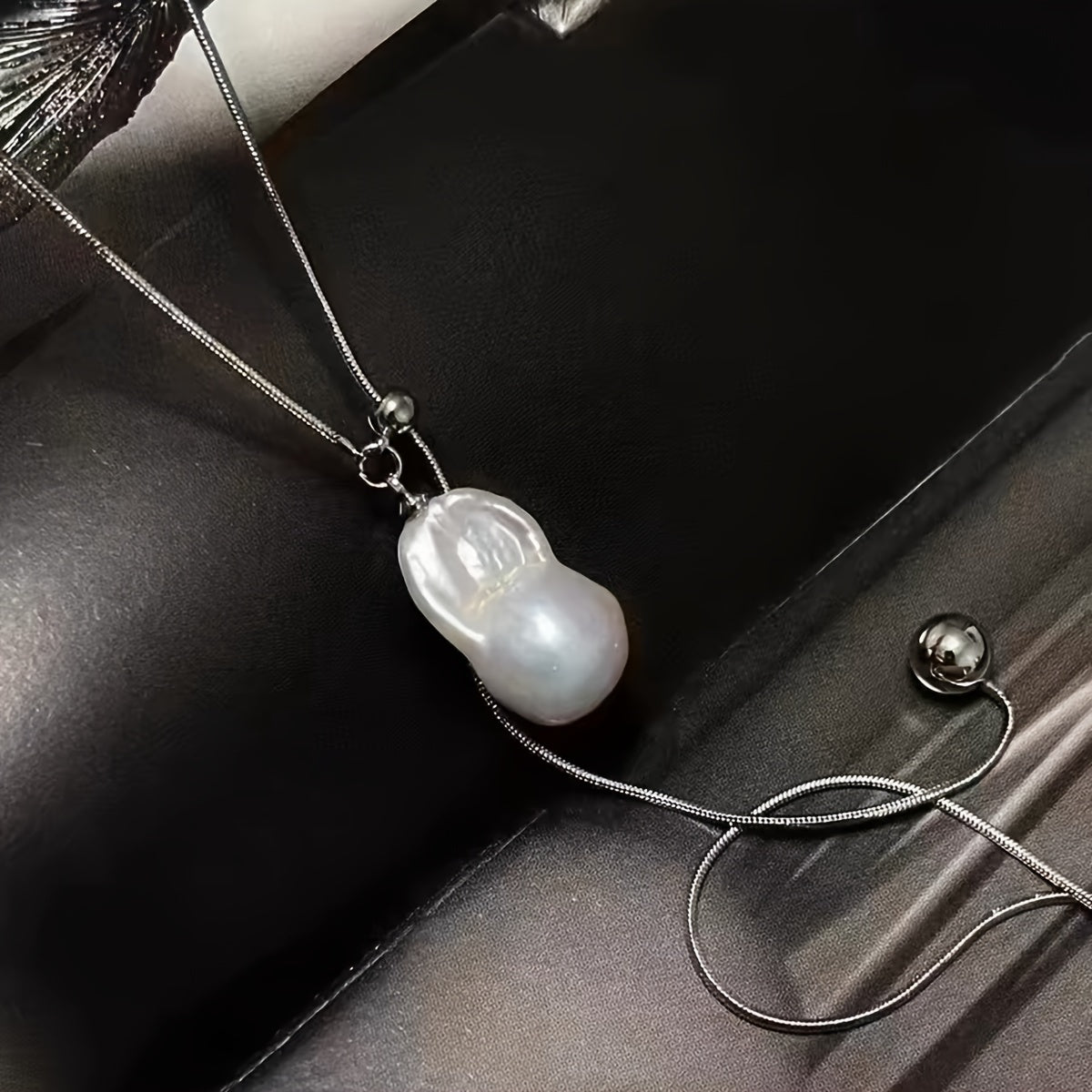 Y-Necklace with Baroque Freshwater Pearl Pendant Adjustable Slider French-Inspired Design for Holidays Banquets Festivals